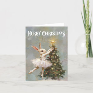 God jul Vintage Ballerina Bunny och Träd Helgkort