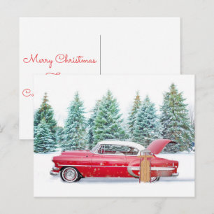 God jul Vintage bil i vinter med Sled Ho Helg Vykort