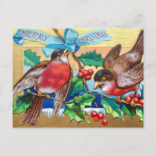 God jul Vintage Birds and Holly Berry Helg Vykort