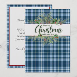 "God Jul" Vintage Blå Gingham Karo Julkort