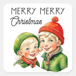 God jul | Vintage Blonde Kids Fyrkantigt Klistermärke