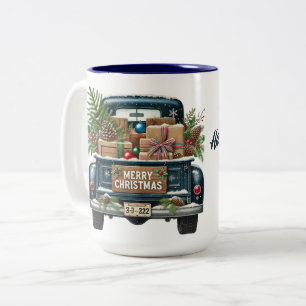 God jul Vintage Blue Lastbil Två-Tonad Mugg