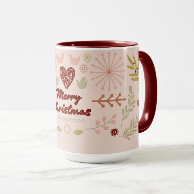 God Jul Vintage Botanisk Folkkonst Mugg (Framsida höger)