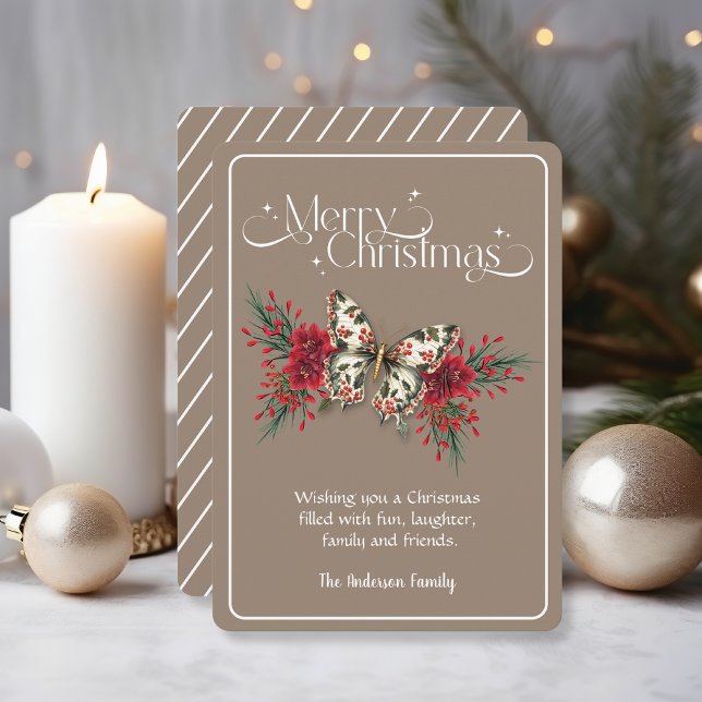 God jul Vintage Butterfly Poinsettia Julkort (Skapare uppladdad)