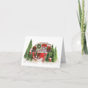 God jul Vintage Camper i Skogen Kort