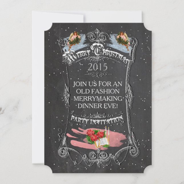 God jul Vintage Chalkboard Inbjudningar (Framsida)