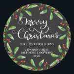 God jul Vintage Chalkboard-Returadress Runt Klistermärke<br><div class="desc">God jul Vintage Chalkboard-Returadress</div>