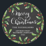 God jul Vintage Chalkboard-Returadress Runt Klistermärke<br><div class="desc">God jul Vintage Chalkboard-Returadress</div>