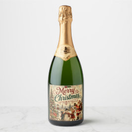 god jul vintage champagneflasketikett