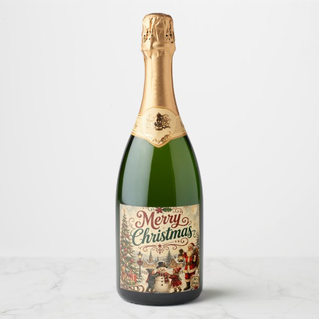 god jul vintage champagneflasketikett (Framsida)
