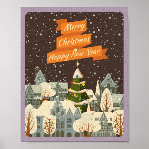 God jul Vintage City Skyline på Winter Poster