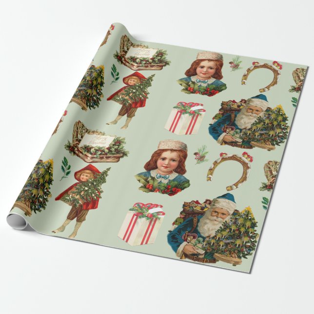 God jul Vintage Collage med Santa Presentpapper (Utrullad)