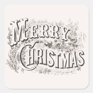 God jul, Vintage Currier & Ives (reprod) Fyrkantigt Klistermärke