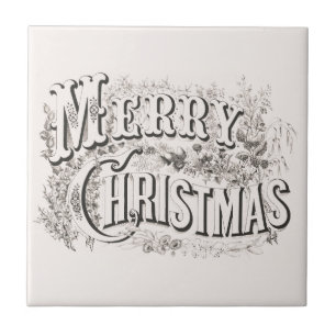 God Jul, Vintage Currier & Ives (reprod) Kakelplatta