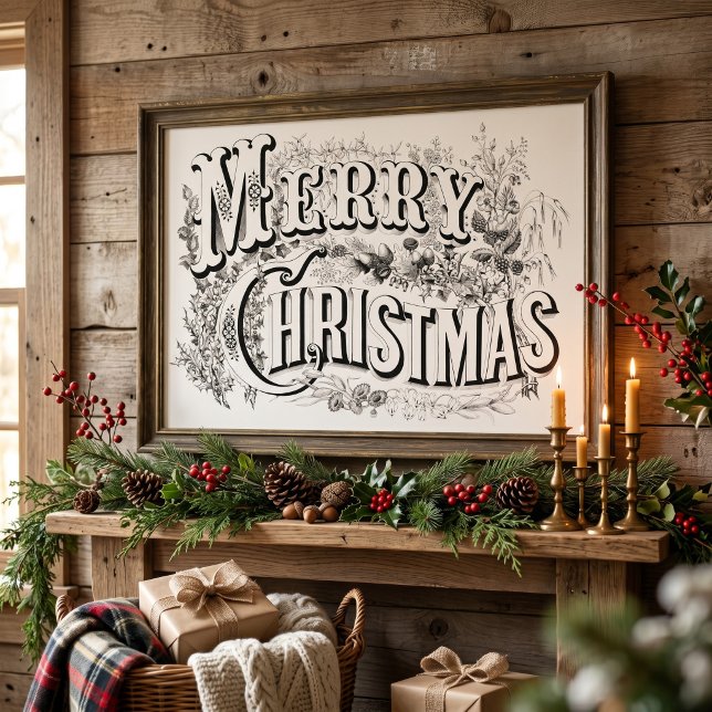 God Jul, Vintage Currier & Ives (reprod) Poster (Vintage illustration Christmas image originally published by Currier & Ives - Merry Christmas, 1876)