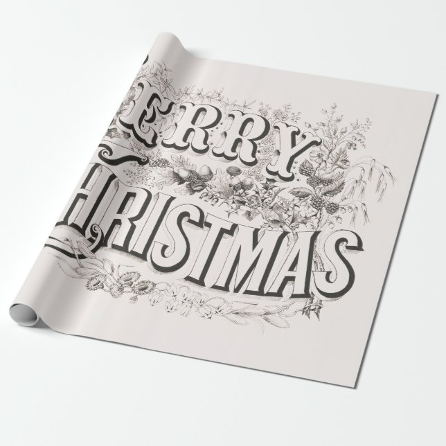 God jul, Vintage Currier & Ives (reprod) Presentpapper (Utrullad)