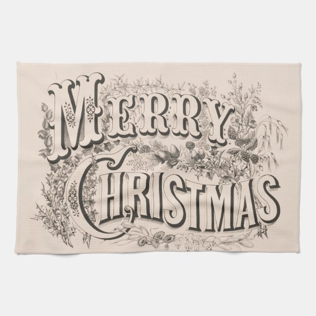 God Jul, Vintage Currier & Ives Tryck Kökshandduk (Horisontell)