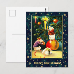 God Jul. Vintage Funny Mice Vykort