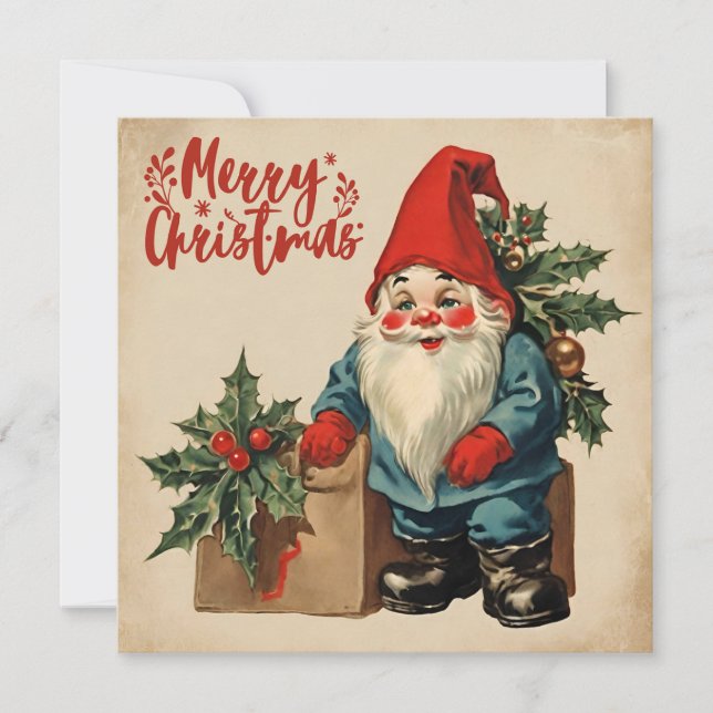 God jul Vintage Gnome Julkort (Framsida)
