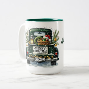 God jul Vintage Grönt Lastbil Två-Tonad Mugg