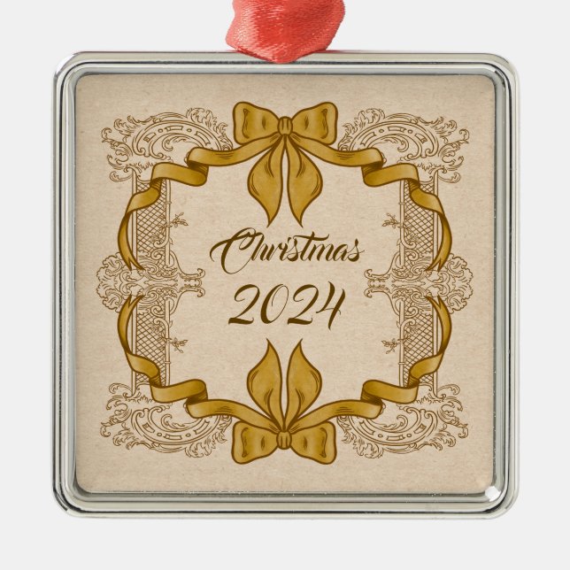 God jul Vintage Guld Bow Julgransprydnad Metall (Framsidan)