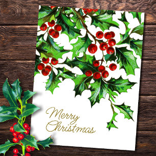 God jul Vintage Holly Berries med meddelande Vykort