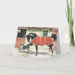 God jul Vintage Horse and Hund Helgkort