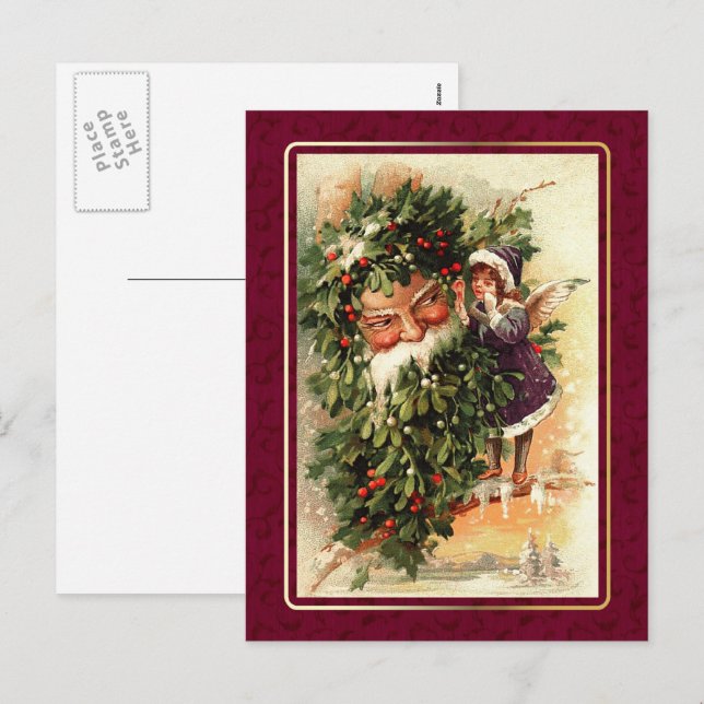 God Jul. Vintage jul Angel Helg Vykort (Fram/baksida)