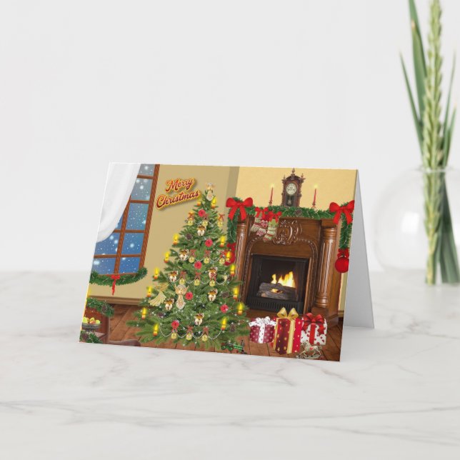 God Jul Vintage Julgran & Julklappar  Helgkort (Framsida)