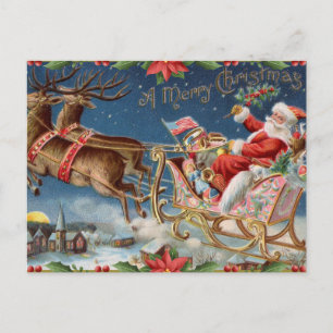 God jul Vintage Jultomten om Sleigh Helg Vykort
