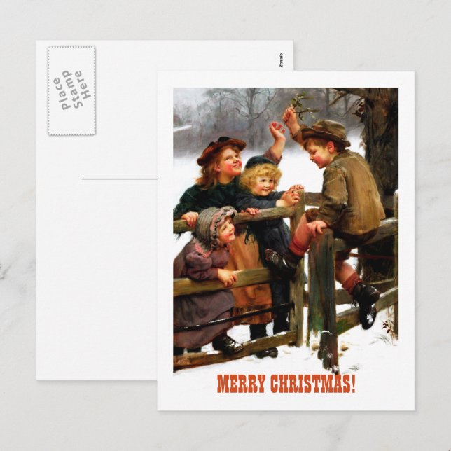 God jul.Vintage konst Helg Vykort (Fram/baksida)