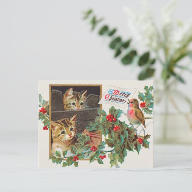 God jul vintage konst helg vykort (Stående Fram)