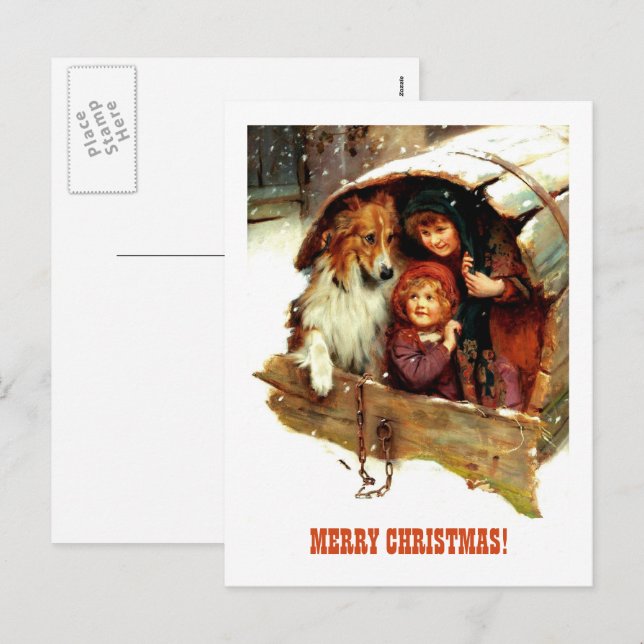 God jul.Vintage konst Helg Vykort (Fram/baksida)
