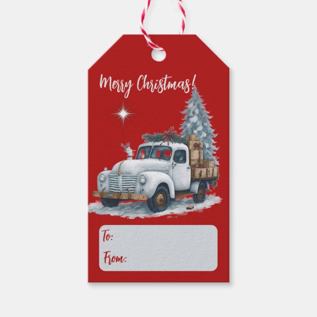 God jul Vintage Lastbil Helgdag Presentetikett (Framsidan)