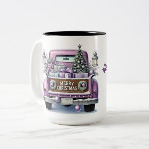 God jul Vintage Lila Lastbil Två-Tonad Mugg