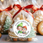God jul | Vintage Little Elf Personlig Runt Klistermärke<br><div class="desc">Personligen är en underbar liten vintage i vinternhatten. Cute grönt och stil med röd vintage-retro till ge får en nostalgisk känsla.</div>