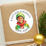 God jul | Vintage Little Elf To and from Runt Klistermärke<br><div class="desc">Personlig,  förtjusande liten vintage etnisk elefant i vinterhatt. Cute grönt och stil med röd vintage-retro till ge får en nostalgisk känsla. Till och från märkre av gåva.</div>