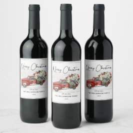 God jul Vintage Red Lastbil Family Helgdag Vinflaska Etikett