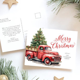 God jul Vintage Red Lastbil Watercolor Helg Vykort