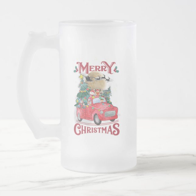 God jul Vintage Red Santa Lastbil Frostat Ölglas (Vänster)