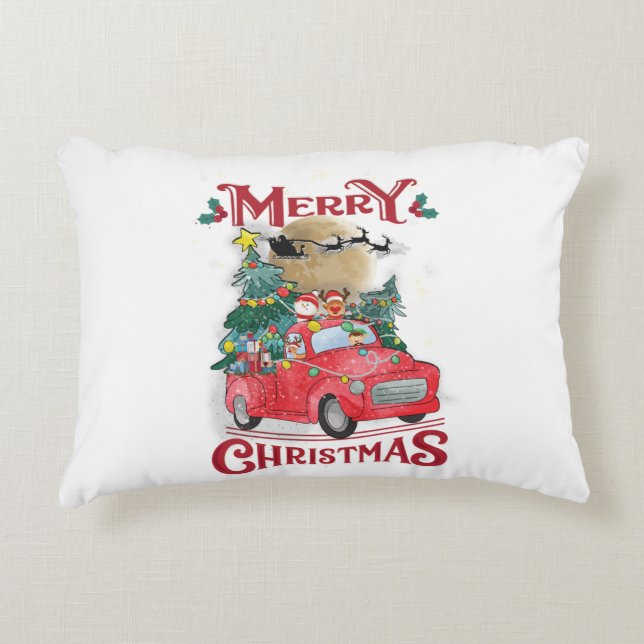 God jul Vintage Red Santa Lastbil Prydnadskudde (Framsidan)