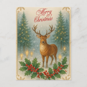God jul Vintage Reindeer, Holly Berry Helg Vykort