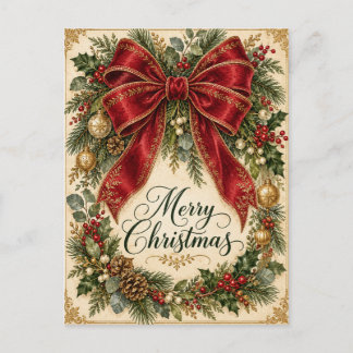 God Jul Vintage Röd Slinga Julkort Vykort