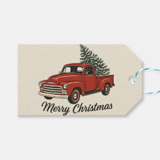 God Jul Vintage Röda Lastbil & Tall Presentetikett