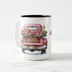 God jul Vintage Rosa Lastbil Två-Tonad Mugg