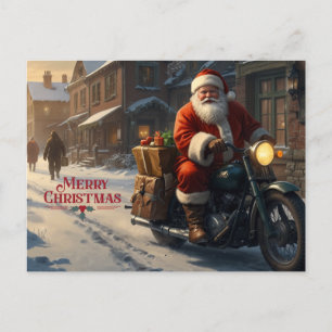 God jul Vintage Santa på motorcykel Helg Vykort