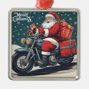 God jul Vintage Santa på motorcykel Julgransprydnad Metall