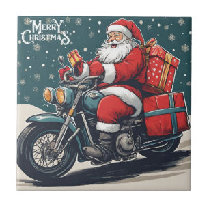 God jul Vintage Santa på motorcykel Kakelplatta