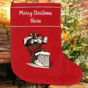 God jul Vintage Santa Personlig Red Stor Julstrumpa
