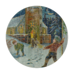 God jul - Vintage snöbollskastning vykort